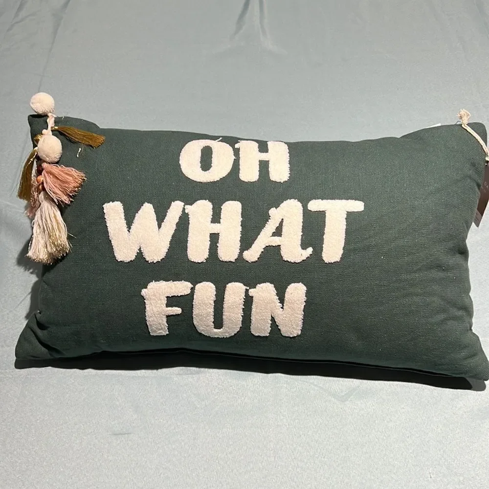 Anthropologie Snow Day “Oh What‎ Fun” Lumbar Pillow NWT